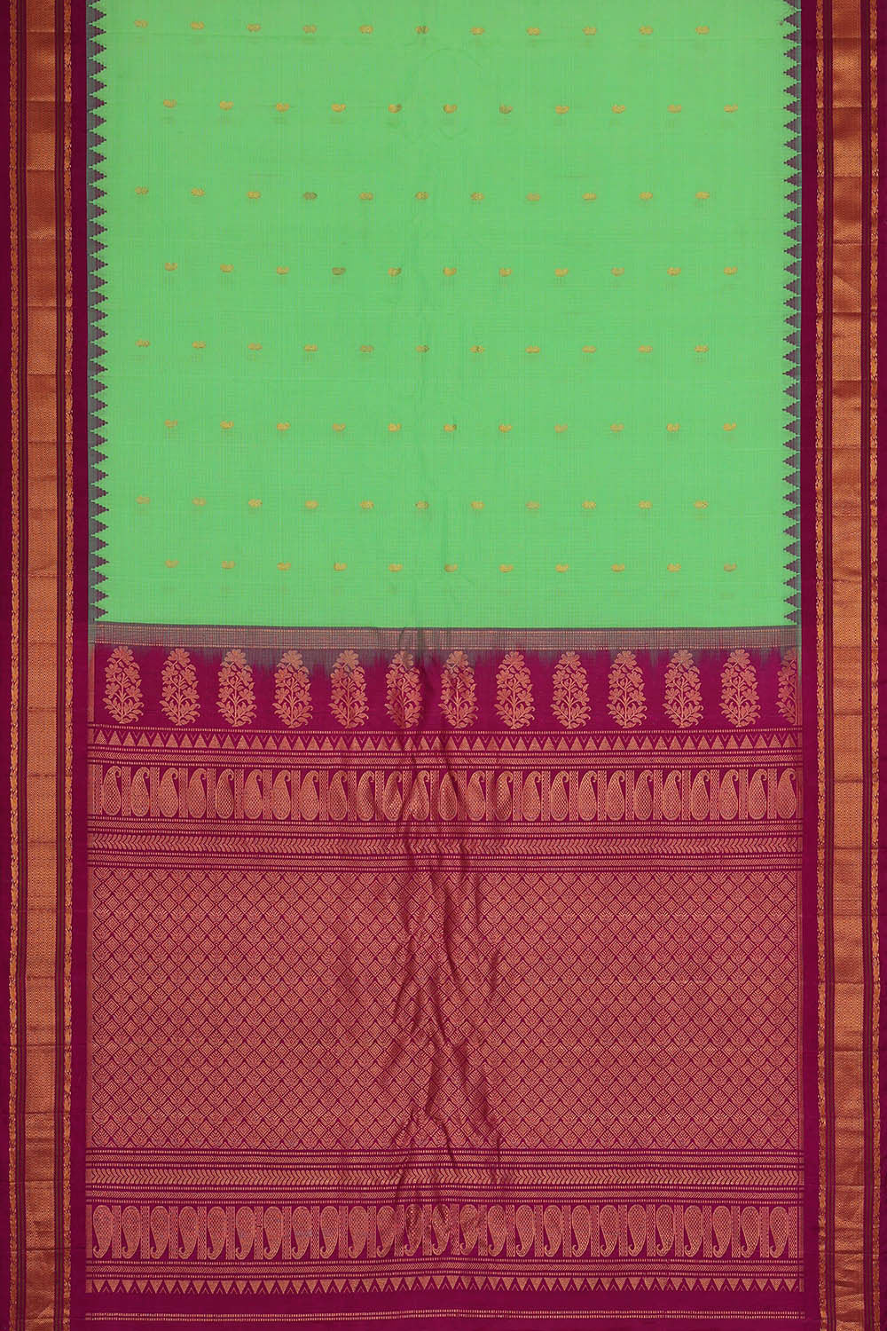 Image of Gadwal Silk Cotton Light Green Saree